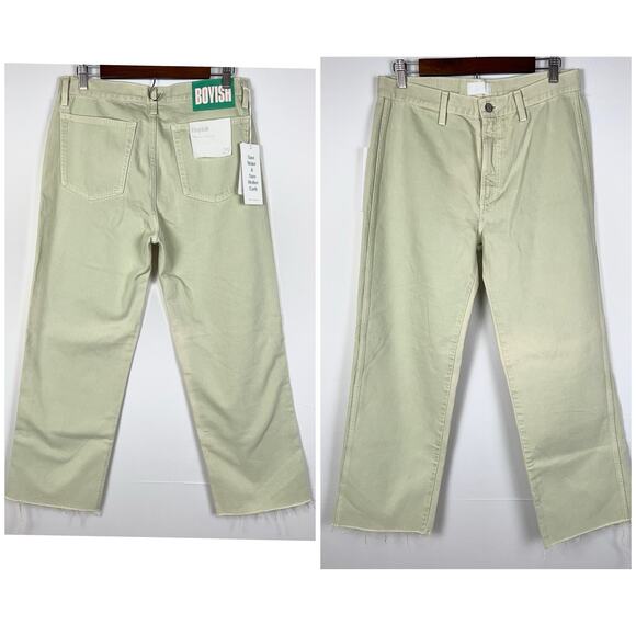 Boyish The Kirby High Rise Straight Jeans in El Cielo Green Crop Raw Hem 29 - Picture 3 of 12